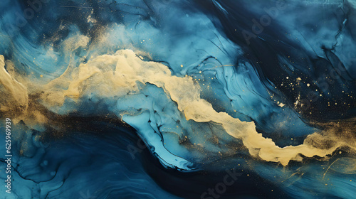 Luxury wallpaper. Blue marble and gold abstract background texture, Watercolor abstract background, 3D painted artificial marbled surface, Generated AI.