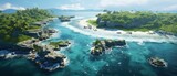 3D illustration A stunning bird's-eye view of a tropical island, with white sandy beaches meeting the crystal-clear waters ai generate