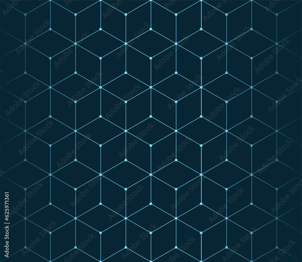 Fototapeta premium Vector seamless cubic hexagon pattern. Abstract geometric low poly background. Stylish grid texture connect the dots.