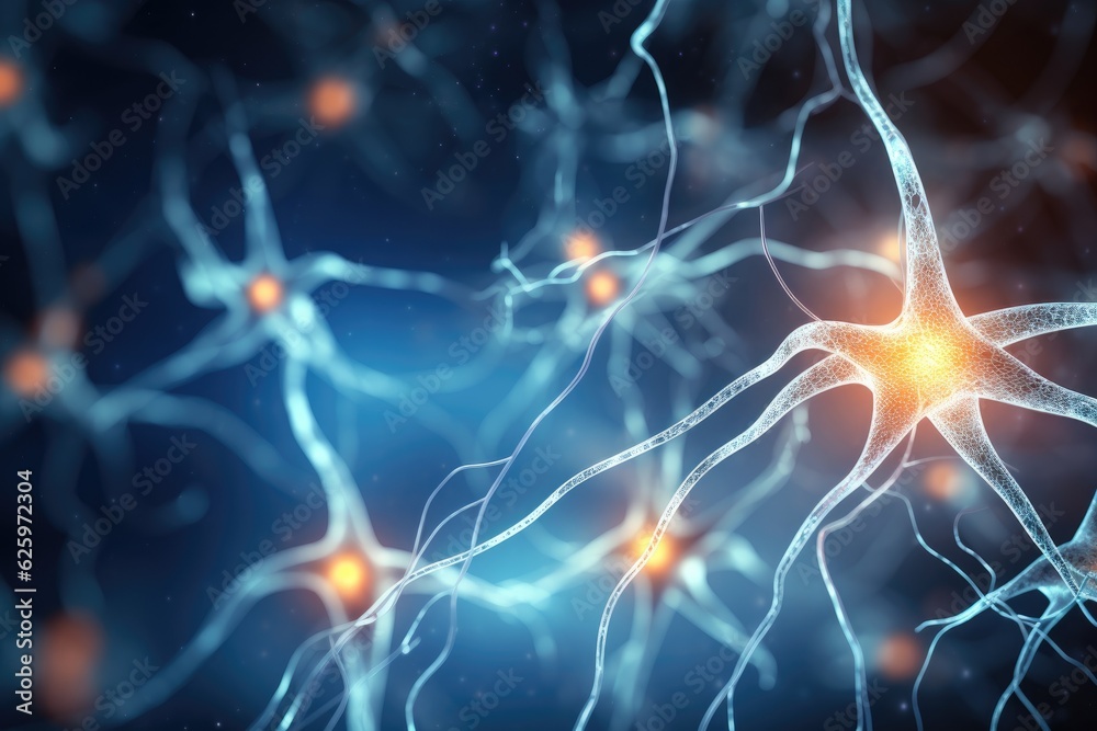 Close up view of neuron cells transmitting a signal. Generative AI Close up view of neuron cells transmitting a signal. Generative AI