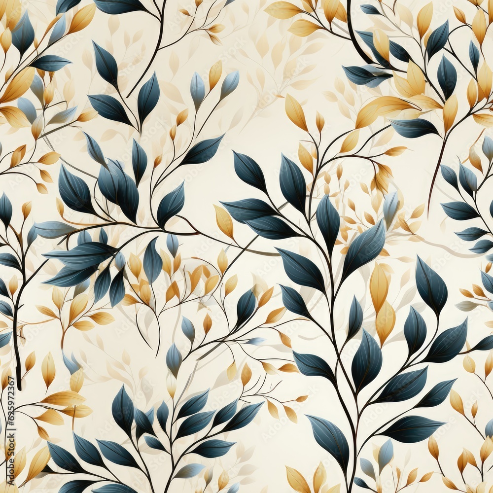 Seamless pattern of branches and leaves on a beige background. Generative AI Seamless pattern of branches and leaves on a beige background. Generative AI