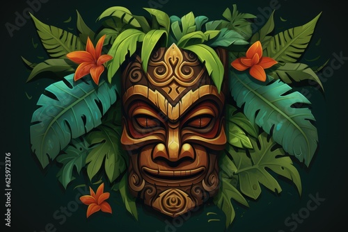 Canvastavla Illustration of a tropical Tiki mask