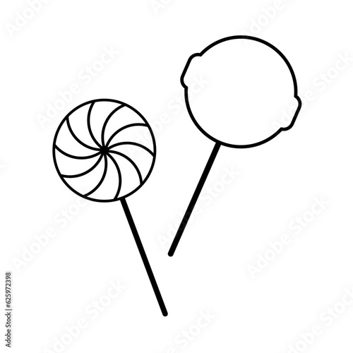  Vector icon black and white, sticker of modern and retro lolipop, candy on a stick for design, printing on clothes, packaging