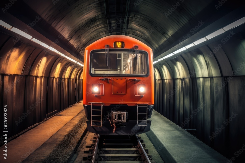 Fototapeta premium Modern electric train in subway tunnel. train technologyand transportation concept. Generative Ai