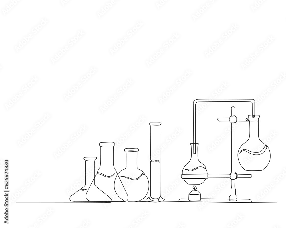 Continuous one line drawing of laboratory test tube. laboratory
