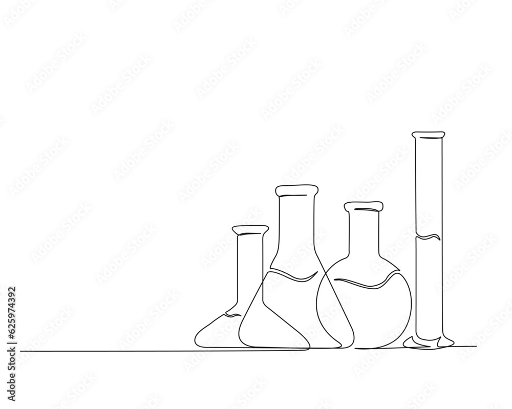 Continuous one line drawing of laboratory test tube. laboratory equipment line art vector