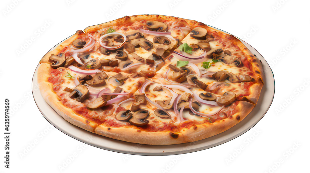Pizza Funghi isolated on white created with Generative AI Pizza Funghi isolated on white created with Generative AI