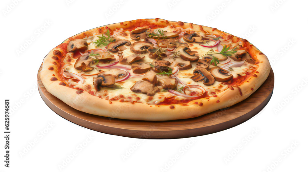 Pizza Funghi isolated on white created with Generative AI Pizza Funghi isolated on white created with Generative AI