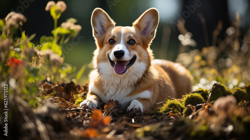 Entspannter Corgi-Hund auf dem Rasen