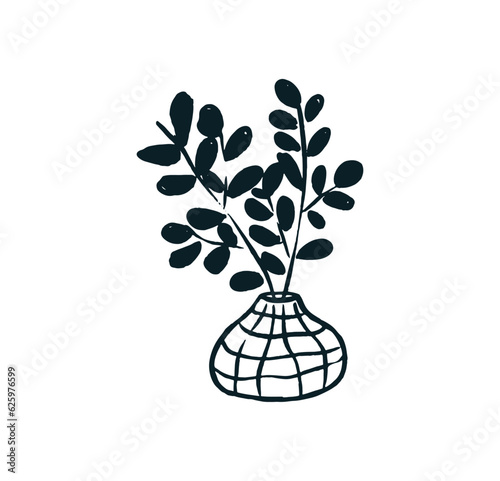 minimalist hand-drawn succulent. Aesthetic Modern, Boho Decor.  House plant in vase vector.