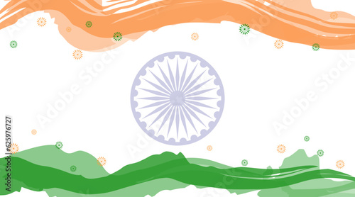 Happy Independence Day Watercolor Abstract Design Poster Vector Illustration. India National Holiday 15 August Banner. Ashoka Chakra wheel, Grunge Texture Flag Background. Website header copy space