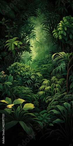 Green Rainforest Pattern Phone Wallpaper. Generative AI