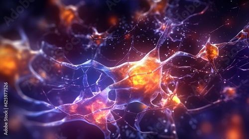 Glowing synapse multi colored neural communication background. Generative AI 