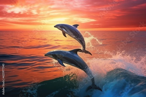 Dolphin jumping over the sea