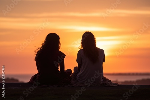 Illustration of two women enjoying a relaxing day in a beautiful grassy field  Generative AI