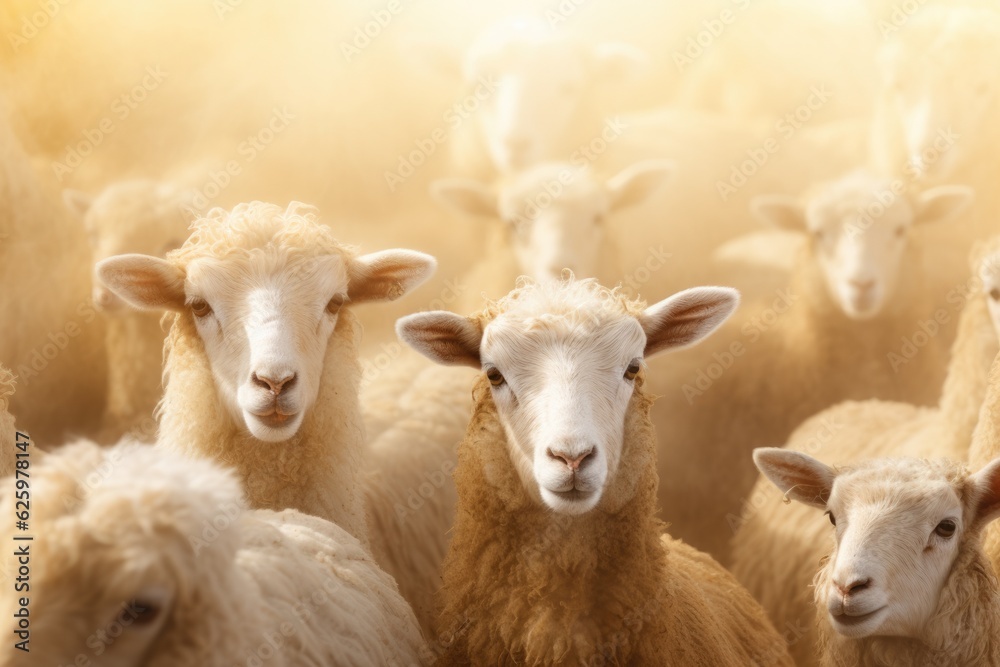 Obraz premium a group of sheep standing together in a field