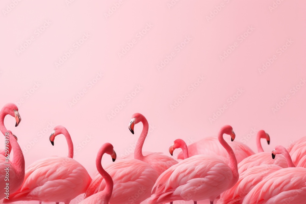 a flock of pink flamingos standing together