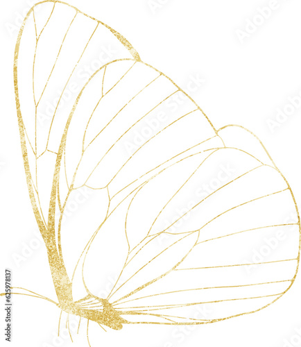 Gold Shining Paint Stain Hand Drawn Illustration brush stroke paint
 ornament decorate.gold insect. Gold fly.Wedding invitation border