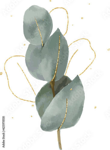 Gold Shining Paint Stain Hand Drawn Illustration brush stroke paint
 ornament decorate.gold watercolor botanical leaf. Wedding invitation border