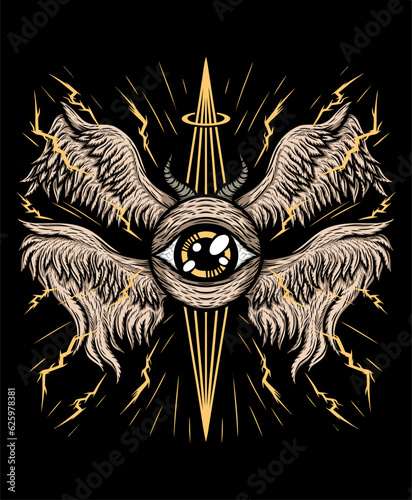 Eye with wings hand drawn illustration vector design