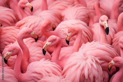 a flock of vibrant pink flamingos standing together in a picturesque setting photo