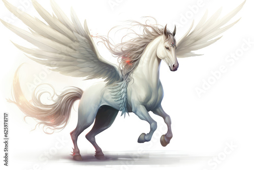 White Unicorn With Wings On White Background. Generative AI