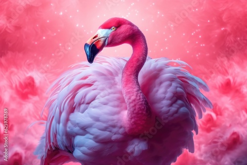 Illustration of a vibrant pink flamingo against a captivating pink backdrop, Generative AI