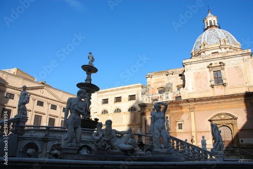 Piazza Pretoria town square in Palermo, Italy. Sicily landmarks.