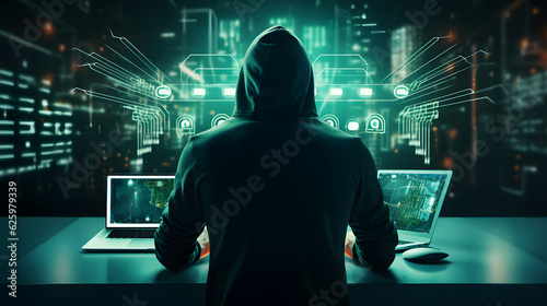 Cyber security as an image. Data analytics, AI, complex informations, business analytics and technology,  