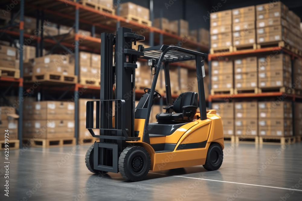 Forklift loading and unloading packaged goods in warehouse cargo storage, Logistics and transportation industrial concept.. Forklift loading and unloading packaged goods in warehouse cargo storage, Logistics and transportation industrial concept..