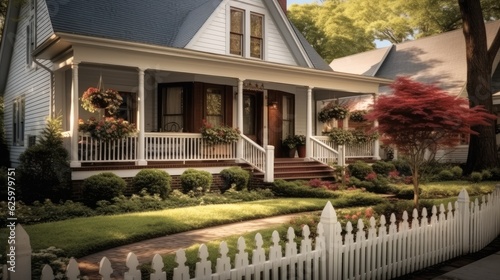 Classic American, Home architecture design in Traditional Style with Front porch constructed. © visoot
