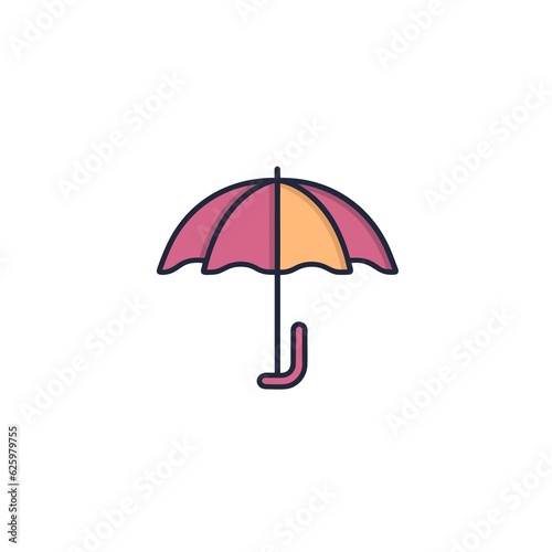 Minimalist Umbrella Icon. Flat Colored Outline. Vector Illustration.