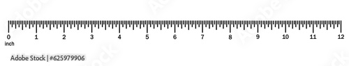  Digital ruler 12 inches. Horizontal measuring chart with markings. Mathematics of measuring distance, height or length or sewing tool.