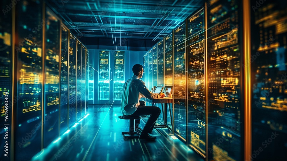 man writing in big sized room with computer desk