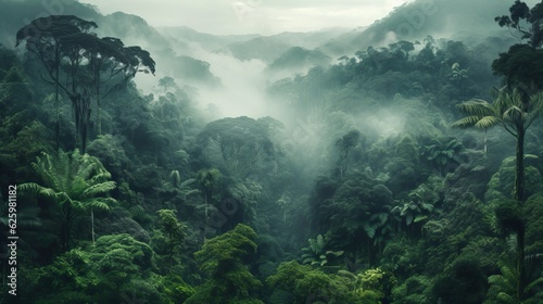 Rainforest Landscape With Trees And Fog © alexxndr
