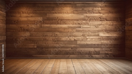 empty dark brown plank wall room, generative ai