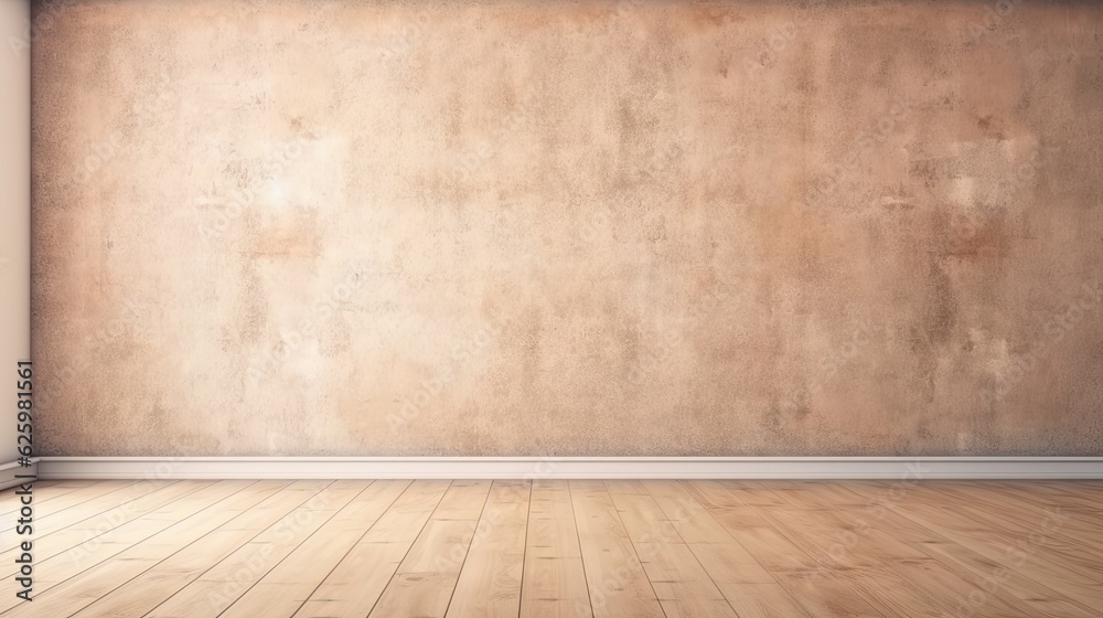 empty room interior background beige wall, generative ai