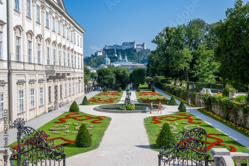 City of Salzburg, Austria, Mirabell Gardens with Fortress Hohensalzburg