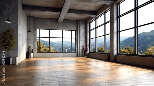 modern contemporary loft empty room nature view