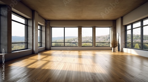 modern contemporary loft empty room nature view