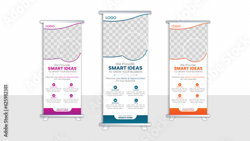 Roll up banner design template, vertical, abstract background, pull up design, modern x-banner, rectangle size.
