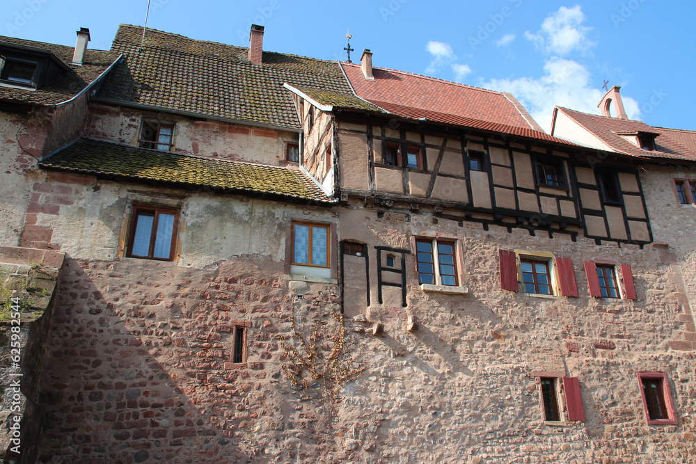 ramparts and houses in riquewihr in alsace (france)