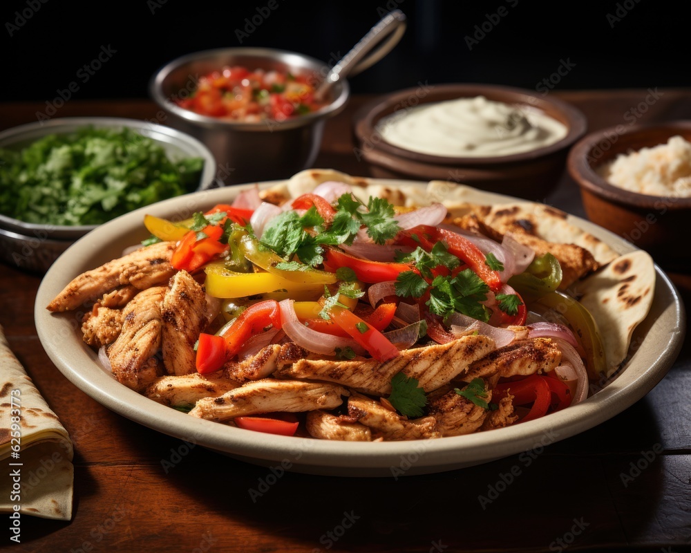 Mexican Chicken Fiesta: Discovering the Deliciousness of Fajitas with Peppers and Onions, generative ai