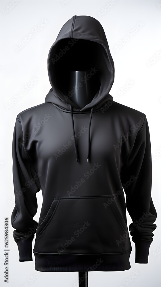 Isolated Black Hoodie on Mannequin with White Background
