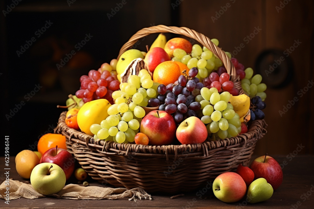 fresh fruits in wooden basket fresh fruits in wooden basket