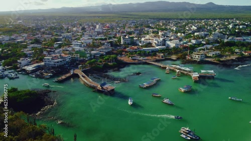 Puerto Ayora town, drone view of Santa Cruz island, Galapagos Islands photo