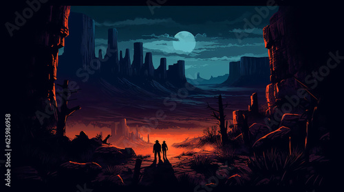 A Desert Scene With A Couple Walking In Front Of A Moon Made With Generative AI © Pal