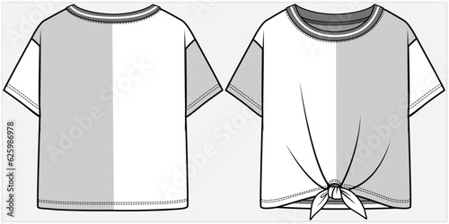 CONTRAST CUT AND SEW PANEL KNIT TOP WITH NECK TIPPING DETAIL AND FRONT TIE UP KNOT  ATHLEISURE PERFORMANCE KNIT TOP DESIGN FOR WOMEN AND GIRLS IN VECTOR FILE