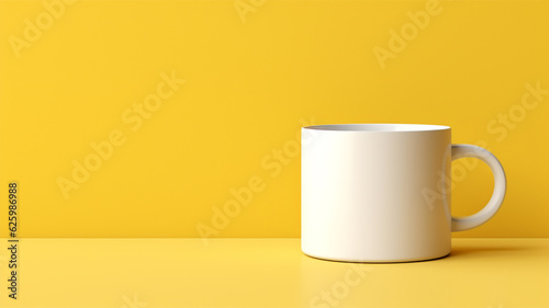 Cup on yellow background. Generative AI.