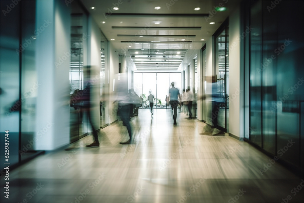 Office environments with blurred walking colleague 